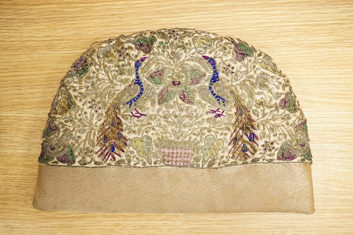 An Indian metallic thread tea cosy-33cm wide at base